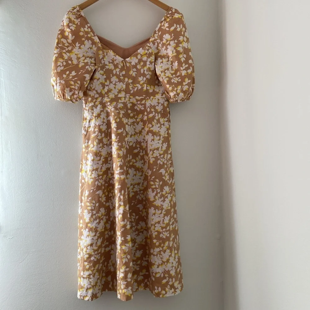 Draper James June Dress Shadow Floral Linen White Tan Yellow XS or 0 - Picture 6 of 17